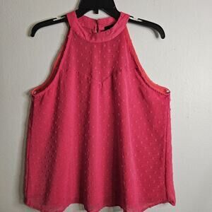 Anthropologie W5 Pink Swiss Dot Halter Top Medium, Sleeveless Button-Back Blouse